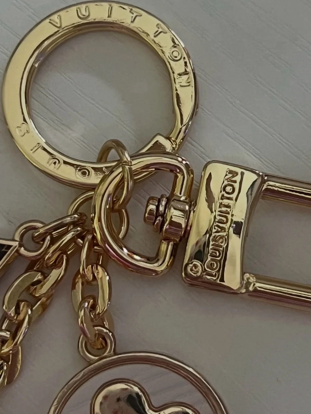 Louis Vuitton Pink and Black Enamel Logo Charm Key Holder with Gold Hardware